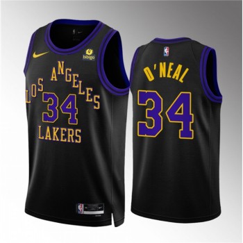 Men's Los Angeles Lakers #34 Shaquille O'Neal Black 2023/24 City Edition Stitched Basketball Jersey Men's Los Angeles Lakers #34 Shaquille O'Neal Black 2023/24 City Edition Stitched Basketball Jersey