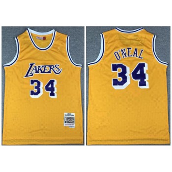 Men's Los Angeles Lakers #34 Shaquille O'Neal Gold Throwback Stitched Jersey