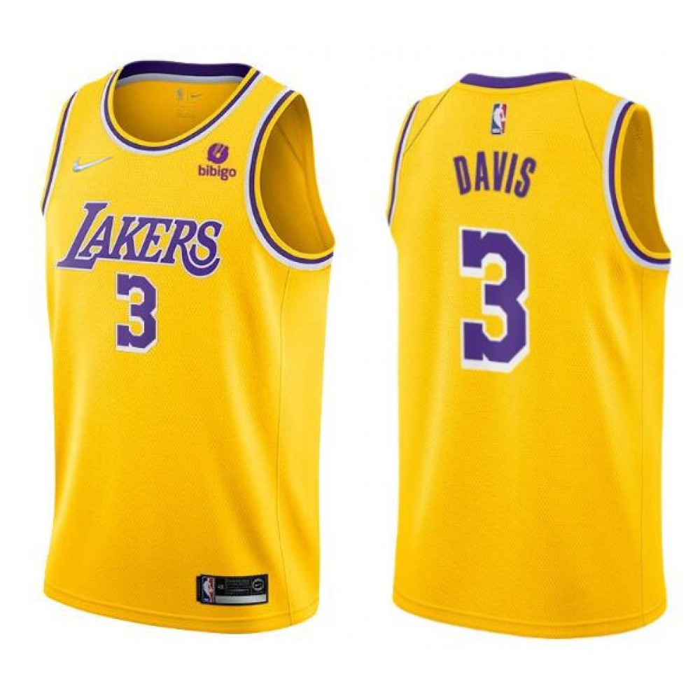 Men's Los Angeles Lakers #3 Anthony Davis 75th Anniversary Yellow Stitched Basketball Jersey