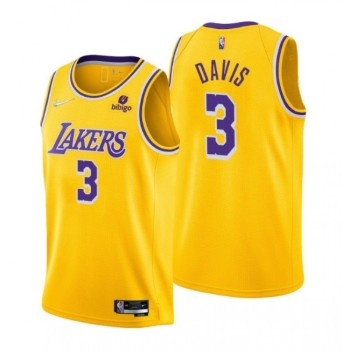 Men's Los Angeles Lakers #3 Anthony Davis Yellow 75th Anniversary Stitched Jersey