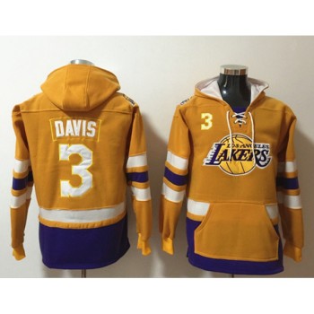 Men's Los Angeles Lakers #3 Anthony Davis Yellow Lace-Up Pullover Hoodie Men's Los Angeles Lakers #3 Anthony Davis Yellow Lace-Up Pullover Hoodie