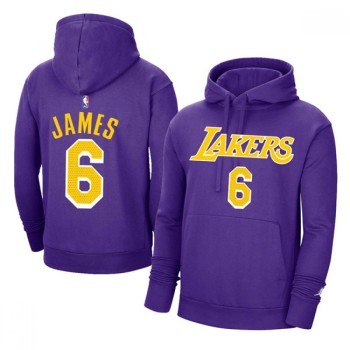 Men's Los Angeles Lakers #6 LeBron James 2021 Purple Pullover Hoodie Men's Los Angeles Lakers #6 LeBron James 2021 Purple Pullover Hoodie