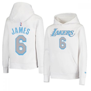 Men's Los Angeles Lakers #6 LeBron James 2021 White Pullover Hoodie Men's Los Angeles Lakers #6 LeBron James 2021 White Pullover Hoodie
