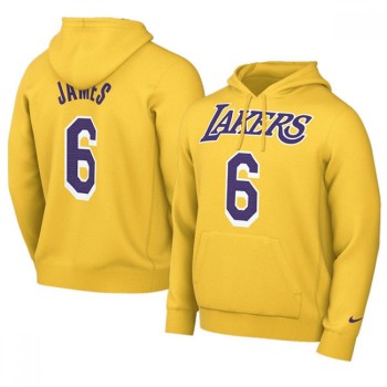 Men's Los Angeles Lakers #6 LeBron James 2021 Yellow Pullover Hoodie Men's Los Angeles Lakers #6 LeBron James 2021 Yellow Pullover Hoodie