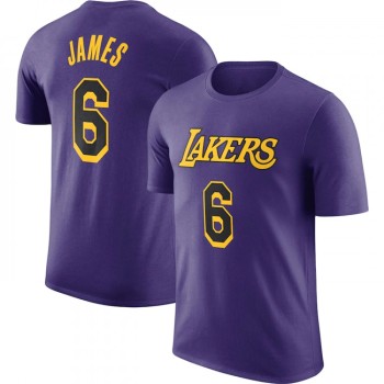 Men's Los Angeles Lakers #6 LeBron James Purple 2022/23 Statement Edition Name & Number T-Shirt Men's Los Angeles Lakers #6 LeBron James Purple 2022/23 Statement Edition Name & Number T-Shirt