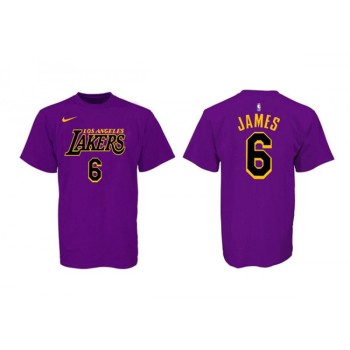 Men's Los Angeles Lakers #6 LeBron James Purple/Black Basketball T-Shirt Men's Los Angeles Lakers #6 LeBron James Purple/Black Basketball T-Shirt