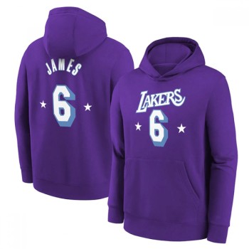 Men's Los Angeles Lakers #6 LeBron James Purple Pullover Hoodie Men's Los Angeles Lakers #6 LeBron James Purple Pullover Hoodie