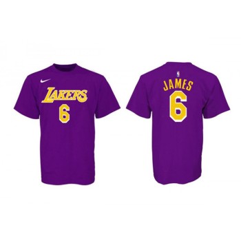 Men's Los Angeles Lakers #6 LeBron James Purple/Yellow Basketball T-Shirt Men's Los Angeles Lakers #6 LeBron James Purple/Yellow Basketball T-Shirt