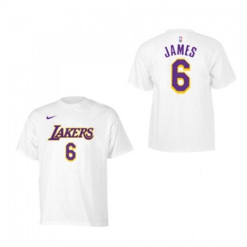 Men's Los Angeles Lakers #6 LeBron James White Basketball T-Shirt Men's Los Angeles Lakers #6 LeBron James White Basketball T-Shirt