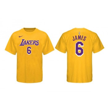 Men's Los Angeles Lakers #6 LeBron James Yellow Basketball T-Shirt Men's Los Angeles Lakers #6 LeBron James Yellow Basketball T-Shirt