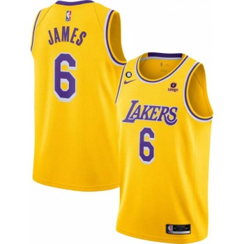 Men's Los Angeles Lakers #6 LeBron James Yellow No.6 Patch Stitched Basketball Jersey Men's Los Angeles Lakers #6 LeBron James Yellow No.6 Patch Stitched Basketball Jersey