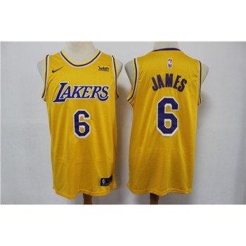 Men's Los Angeles Lakers #6 LeBron James Yellow Stitched Basketball Jersey