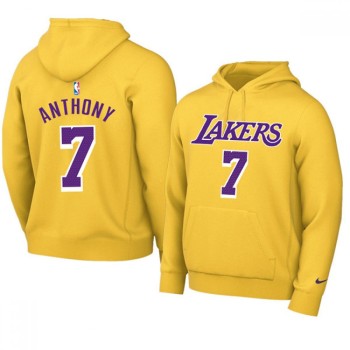 Men's Los Angeles Lakers #7 Carmelo Anthony 2021 Yellow Pullover Hoodie Men's Los Angeles Lakers #7 Carmelo Anthony 2021 Yellow Pullover Hoodie