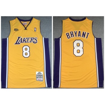 Men's Los Angeles Lakers #8 Kobe Bryant Gold NBA Final 2000-2001 Throwback Stitched Jersey