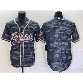 Men's Los Angeles Lakers Blank Grey Cool Base With Patch Stitched Baseball Jersey Men's Los Angeles Lakers Blank Grey Cool Base With Patch Stitched Baseball Jersey