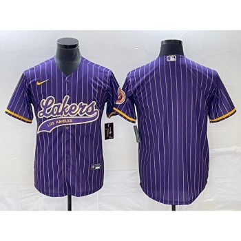 Men's Los Angeles Lakers Blank Purple Cool Base With Patch Stitched Baseball Jersey Men's Los Angeles Lakers Blank Purple Cool Base With Patch Stitched Baseball Jersey