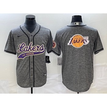 Men's Los Angeles Lakers Gray Team Big Logo Cool Base With Patch Stitched Baseball Jersey Men's Los Angeles Lakers Gray Team Big Logo Cool Base With Patch Stitched Baseball Jersey