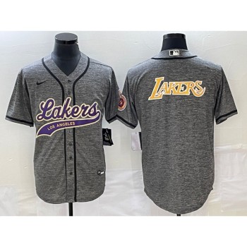 Men's Los Angeles Lakers Gray Team Big Logo Cool Base With Patch Stitched Baseball Jersey Men's Los Angeles Lakers Gray Team Big Logo Cool Base With Patch Stitched Baseball Jersey