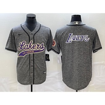 Men's Los Angeles Lakers Gray Team Big Logo Cool Base With Patch Stitched Baseball Jersey Men's Los Angeles Lakers Gray Team Big Logo Cool Base With Patch Stitched Baseball Jersey