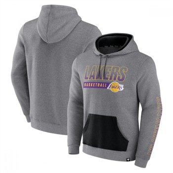 Men's Los Angeles Lakers Heathered Gray Off The Bench Color Block Pullover Hoodie Men's Los Angeles Lakers Heathered Gray Off The Bench Color Block Pullover Hoodie