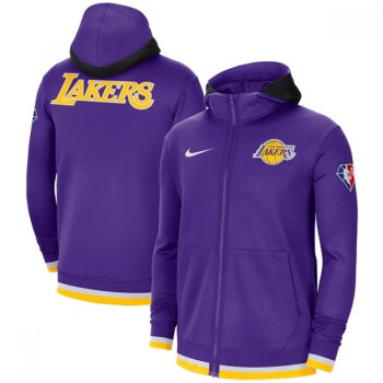 Men's Los Angeles Lakers Purple 75th Anniversary Performance Showtime Full-Zip Hoodie Jacket Men's Los Angeles Lakers Purple 75th Anniversary Performance Showtime Full-Zip Hoodie Jacket