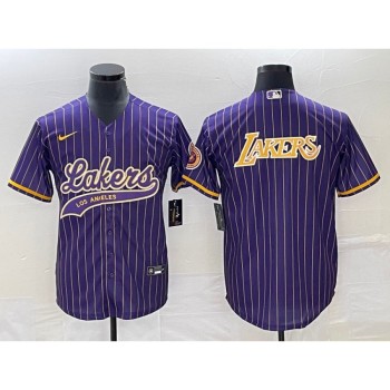 Men's Los Angeles Lakers Team Big Logo Purple Cool Base With Patch Stitched Baseball Jersey Men's Los Angeles Lakers Team Big Logo Purple Cool Base With Patch Stitched Baseball Jersey