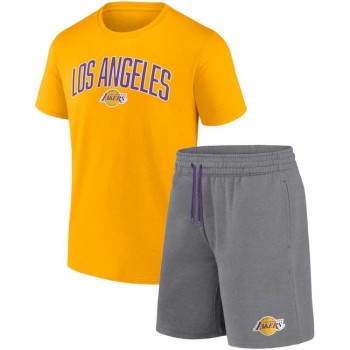 Men's Los Angeles Lakers Yellow/Heather Gray Arch T-Shirt & Shorts Combo Set Men's Los Angeles Lakers Yellow/Heather Gray Arch T-Shirt & Shorts Combo Set