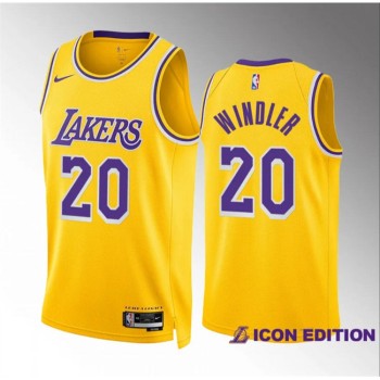 Men's Los Angeles Lakers #20 Dylan Windler Yellow Icon Edition Stitched Basketball Jersey Men's Los Angeles Lakers #20 Dylan Windler Yellow Icon Edition Stitched Basketball Jersey