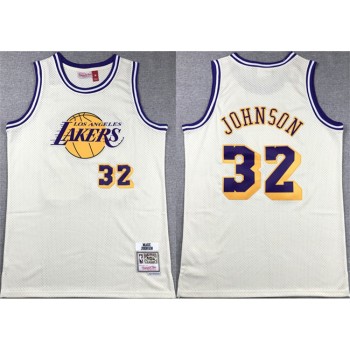 Men's Los Angeles Lakers #32 Magic Johnson White Throwback basketball Jersey Men's Los Angeles Lakers #32 Magic Johnson White Throwback basketball Jersey