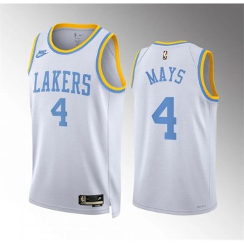 Men's Los Angeles Lakers #4 Skylar Mays White Classic Edition Stitched Basketball Jersey Men's Los Angeles Lakers #4 Skylar Mays White Classic Edition Stitched Basketball Jersey