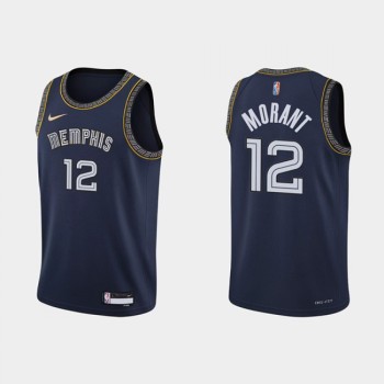 Men's Memphis Grizzlies #12 Ja Morant 75th Anniversary 2021 Navy Swingman Stitched Jersey Men's Memphis Grizzlies #12 Ja Morant 75th Anniversary 2021 Navy Swingman Stitched Jersey
