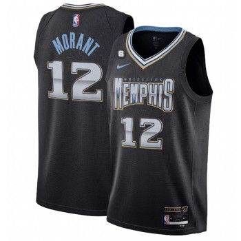 Men's Memphis Grizzlies #12 Ja Morant Black 2022/23 City Edition With NO.6 Patch Stitched Basketball Jersey Men's Memphis Grizzlies #12 Ja Morant Black 2022/23 City Edition With NO.6 Patch Stitched Basketball Jersey