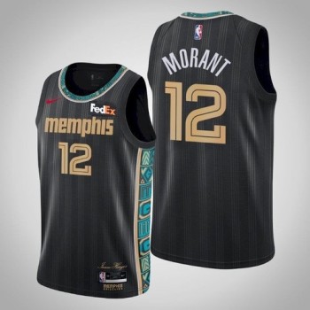 Men's Memphis Grizzlies #12 Ja Morant Black City Edition Stitched NBA Jersey Men's Memphis Grizzlies #12 Ja Morant Black City Edition Stitched NBA Jersey
