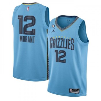Men's Memphis Grizzlies #12 Ja Morant Blue Statement Edition With NO.6 Patch Stitched Jersey Men's Memphis Grizzlies #12 Ja Morant Blue Statement Edition With NO.6 Patch Stitched Jersey