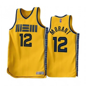 Men's Memphis Grizzlies #12 Ja Morant Gold 2022-23 Earned Edition Stitched Basketball Jersey Men's Memphis Grizzlies #12 Ja Morant Gold 2022-23 Earned Edition Stitched Basketball Jersey