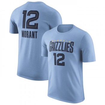 Men's Memphis Grizzlies #12 Ja Morant Light Blue 2022/23 Statement Edition Name & Number T-Shirt Men's Memphis Grizzlies #12 Ja Morant Light Blue 2022/23 Statement Edition Name & Number T-Shirt