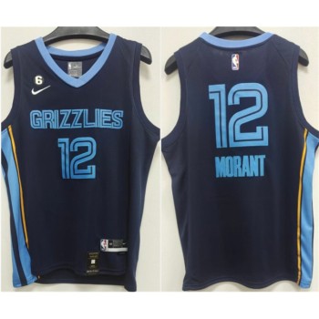 Men's Memphis Grizzlies #12 Ja Morant Navy With NO.6 Patch Stitched Jersey Men's Memphis Grizzlies #12 Ja Morant Navy With NO.6 Patch Stitched Jersey