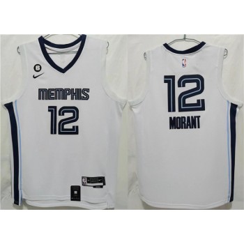 Men's Memphis Grizzlies #12 Ja Morant White With NO.6 Patch Stitched Jersey Men's Memphis Grizzlies #12 Ja Morant White With NO.6 Patch Stitched Jersey