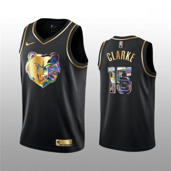 Men's Memphis Grizzlies #15 Brandon Clarke 2021/22 Black Golden Edition 75th Anniversary Diamond Logo Stitched Basketball Jersey Men's Memphis Grizzlies #15 Brandon Clarke 2021/22 Black Golden Edition 75th Anniversary Diamond Logo Stitched Basketball Jersey