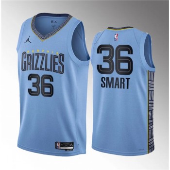 Men's Memphis Grizzlies #36 Marcus Smart Blue Statement Edition Stitched Basketball Jersey Men's Memphis Grizzlies #36 Marcus Smart Blue Statement Edition Stitched Basketball Jersey