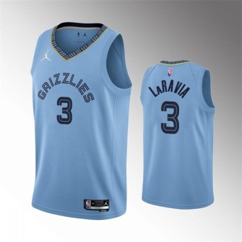 Men's Memphis Grizzlies #3 Jake LaRavia Light Blue 75th Anniversary Statement Edition Stitched Basketball Jersey Men's Memphis Grizzlies #3 Jake LaRavia Light Blue 75th Anniversary Statement Edition Stitched Basketball Jersey