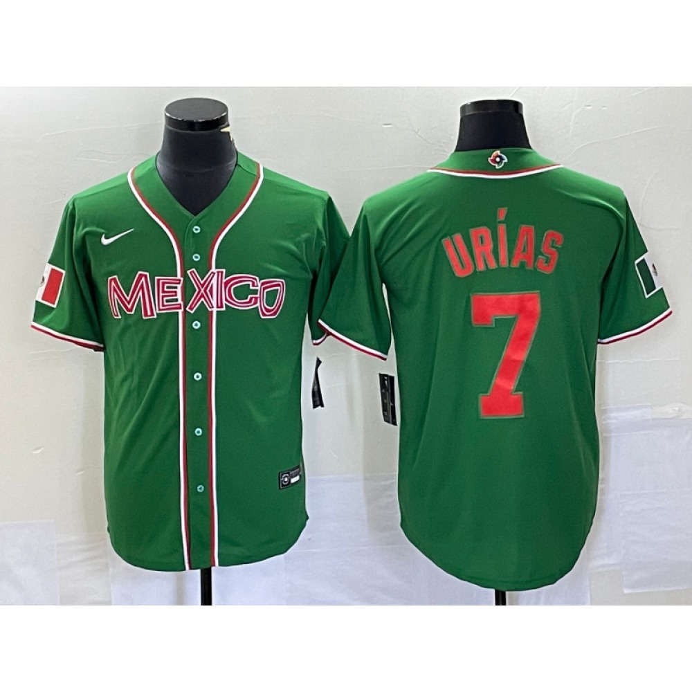 Men's Mexico Baseball #7 Julio Urias 2023 Green World Baseball With Patch Classic Stitched Jersey