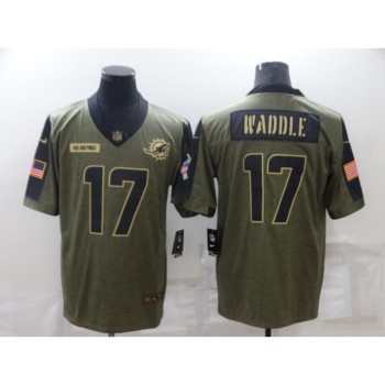 Men's Miami Dolphins #17 Jaylen Waddle 2021 Olive Salute To Service Limited Stitched Jersey