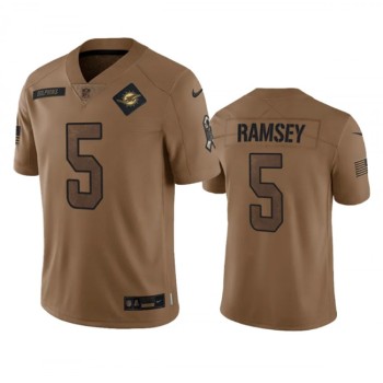 Men's Miami Dolphins #5 Jalen Ramsey 2023 Brown Salute To Service Limited Stitched Football Jersey