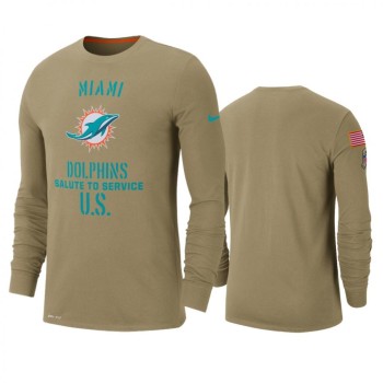 Men's Miami Dolphins Tan 2019 Salute to Service Sideline Performance Long Sleeve Shirt