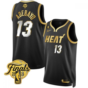 Men's Miami Heat #13 Bam Adebayo Black Gold Edition 2023 Finals Collection With NO.6 Patch Stitched Basketball Jersey Men's Miami Heat #13 Bam Adebayo Black Gold Edition 2023 Finals Collection With NO.6 Patch Stitched Basketball Jersey