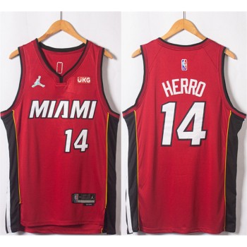 Men's Miami Heat #14 Tyler Herro Red Statement Edition 75th Anniversary Stitched Jersey Men's Miami Heat #14 Tyler Herro Red Statement Edition 75th Anniversary Stitched Jersey