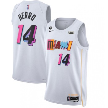Men's Miami Heat #14 Tyler Herro White 2022/23 City Edition With NO.6 Patch Stitched Jersey Men's Miami Heat #14 Tyler Herro White 2022/23 City Edition With NO.6 Patch Stitched Jersey