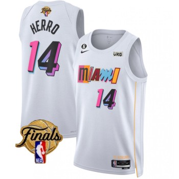 Men's Miami Heat #14 Tyler Herro White 2023 Finals City Edition With NO.6 Patch Stitched Basketball Jersey Men's Miami Heat #14 Tyler Herro White 2023 Finals City Edition With NO.6 Patch Stitched Basketball Jersey