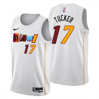 Men's Miami Heat #17 P.J. Tucker 2022/23 White City Edition Stitched Jersey Men's Miami Heat #17 P.J. Tucker 2022/23 White City Edition Stitched Jersey